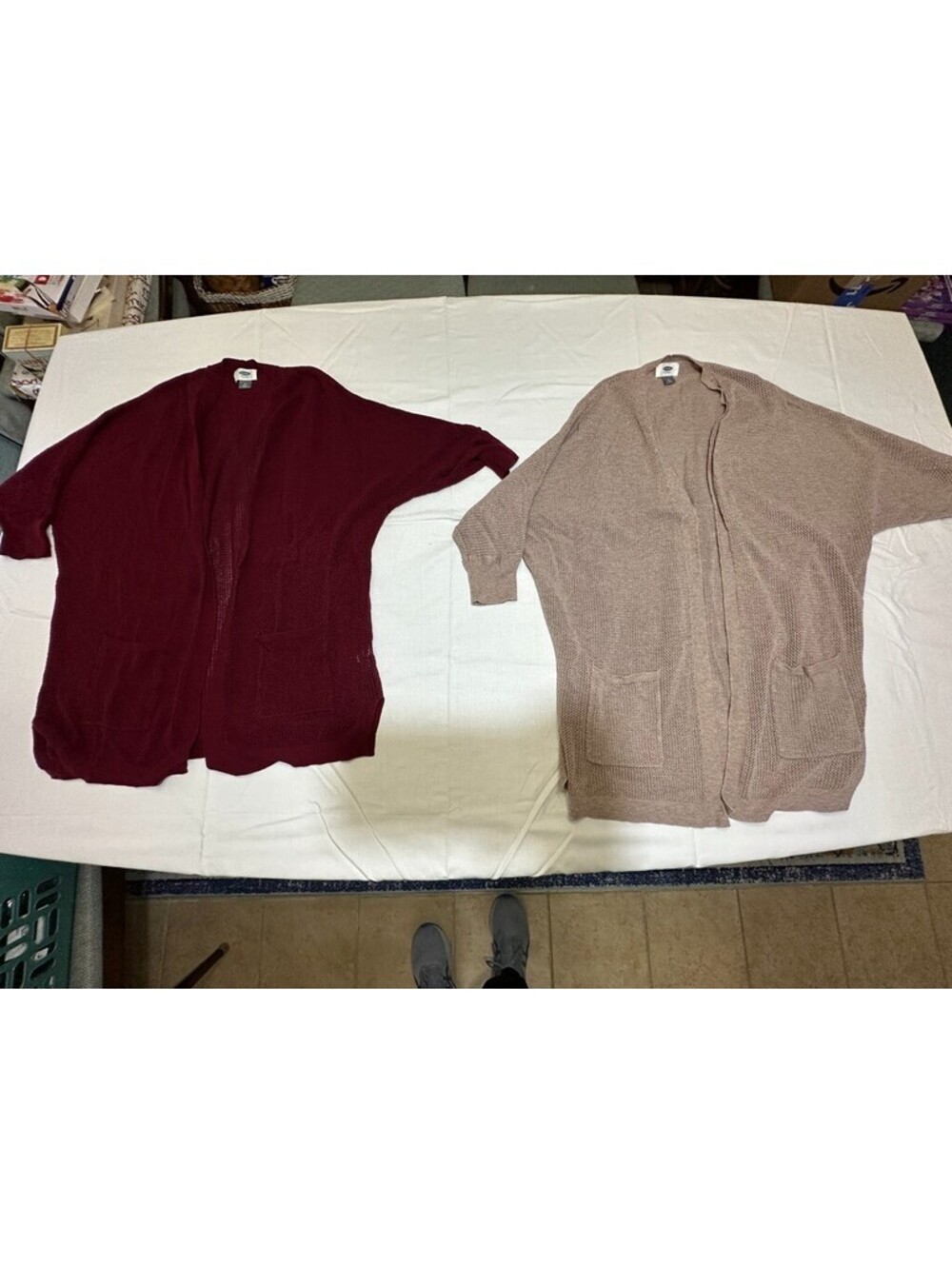 2 Old Navy Women’s Sweater Cardigan Tan Red/Cranberry Size Medium